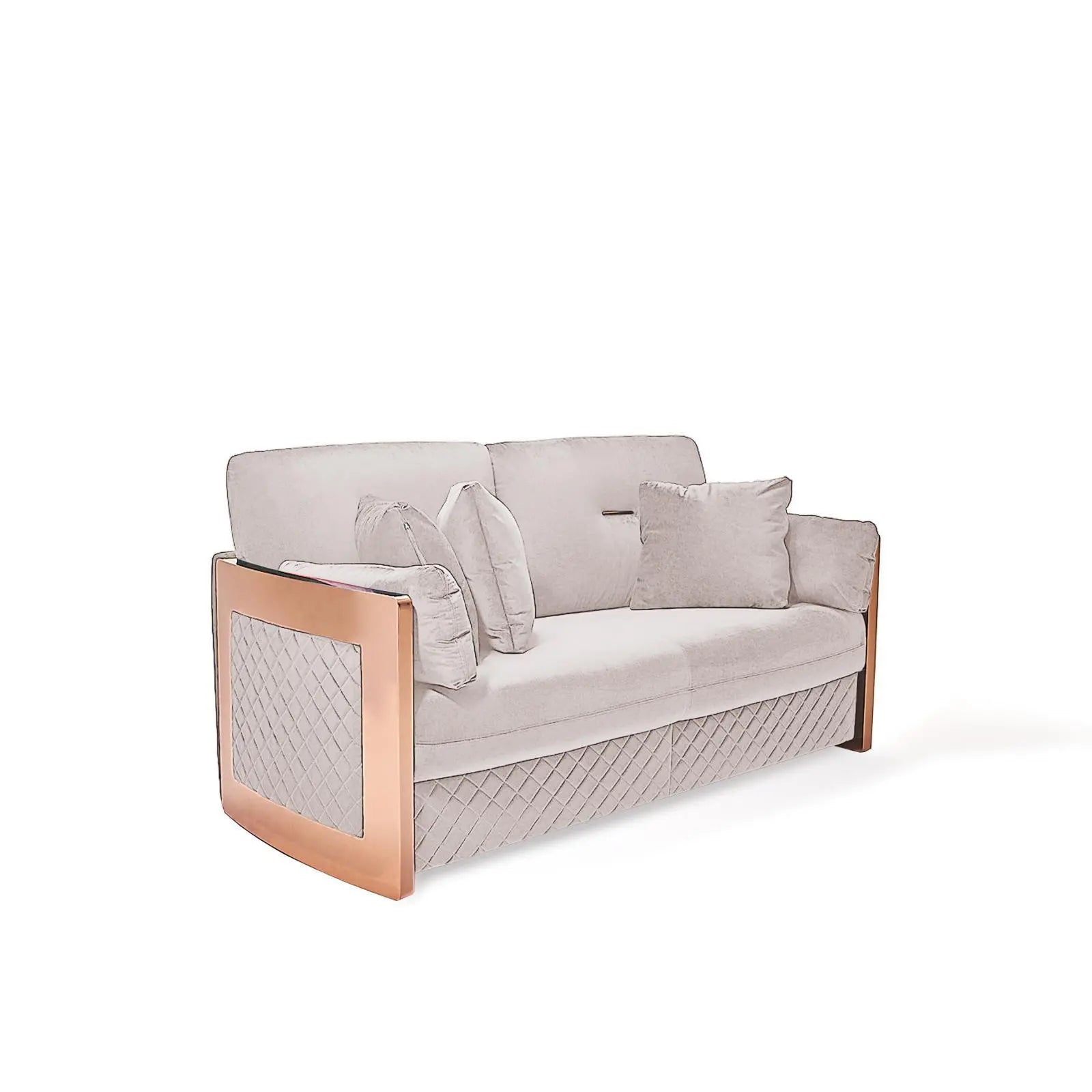 Adagio Rose Gold Polished Stainless Steel Base Beige Modern Sofa Set RG