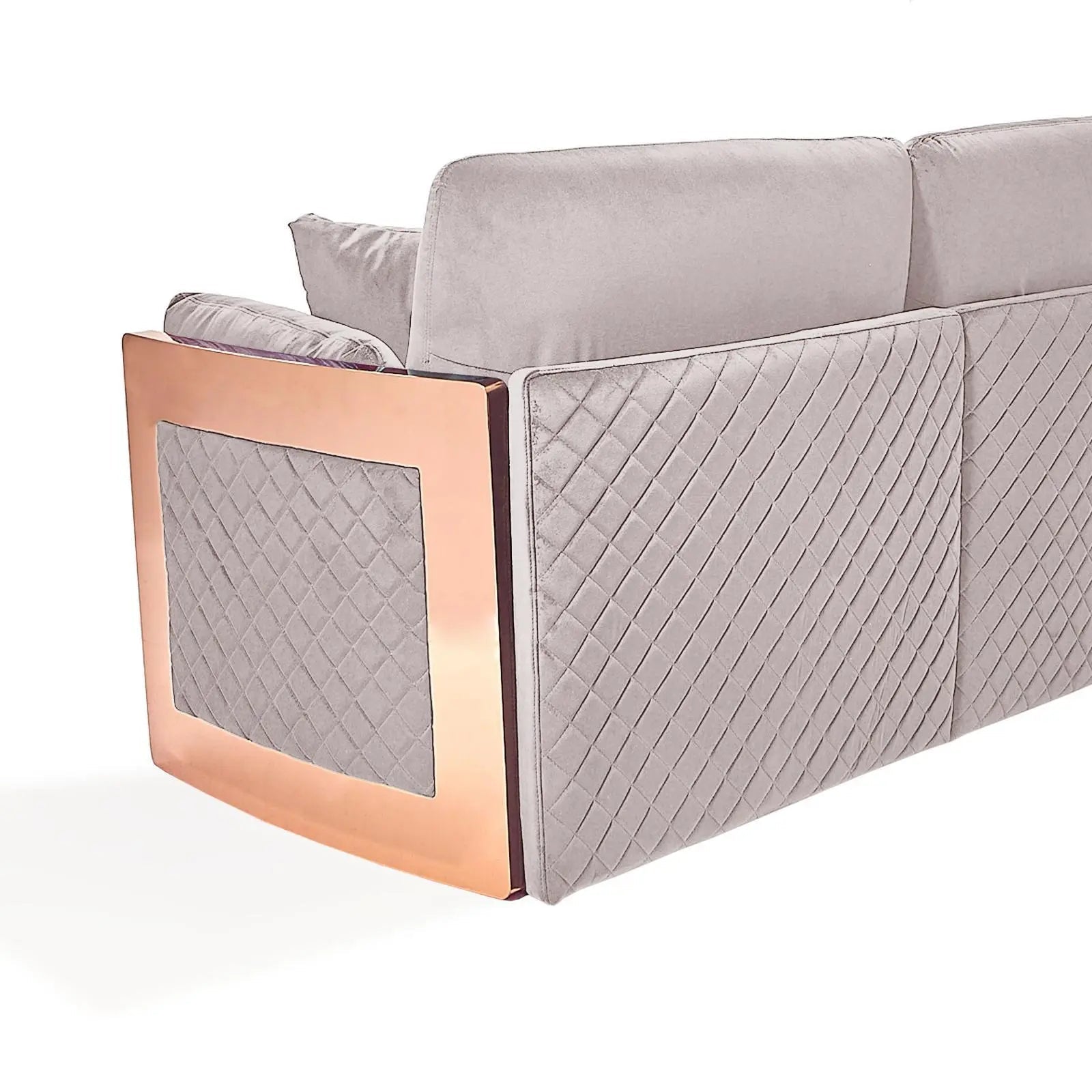 Adagio Rose Gold Polished Stainless Steel Base Beige Stylish Sofa Set RG