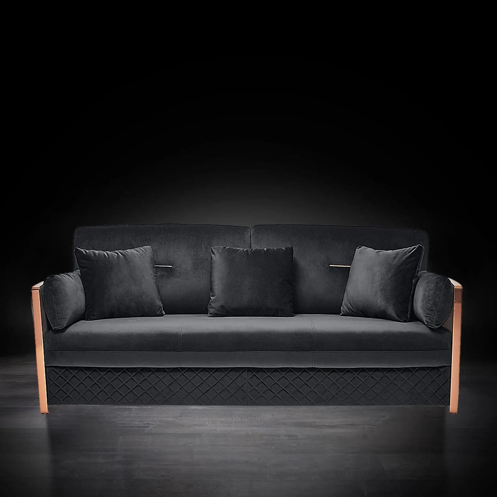 Adagio Rose Gold Polished Stainless Steel Base Black Modern Sofa Set RG
