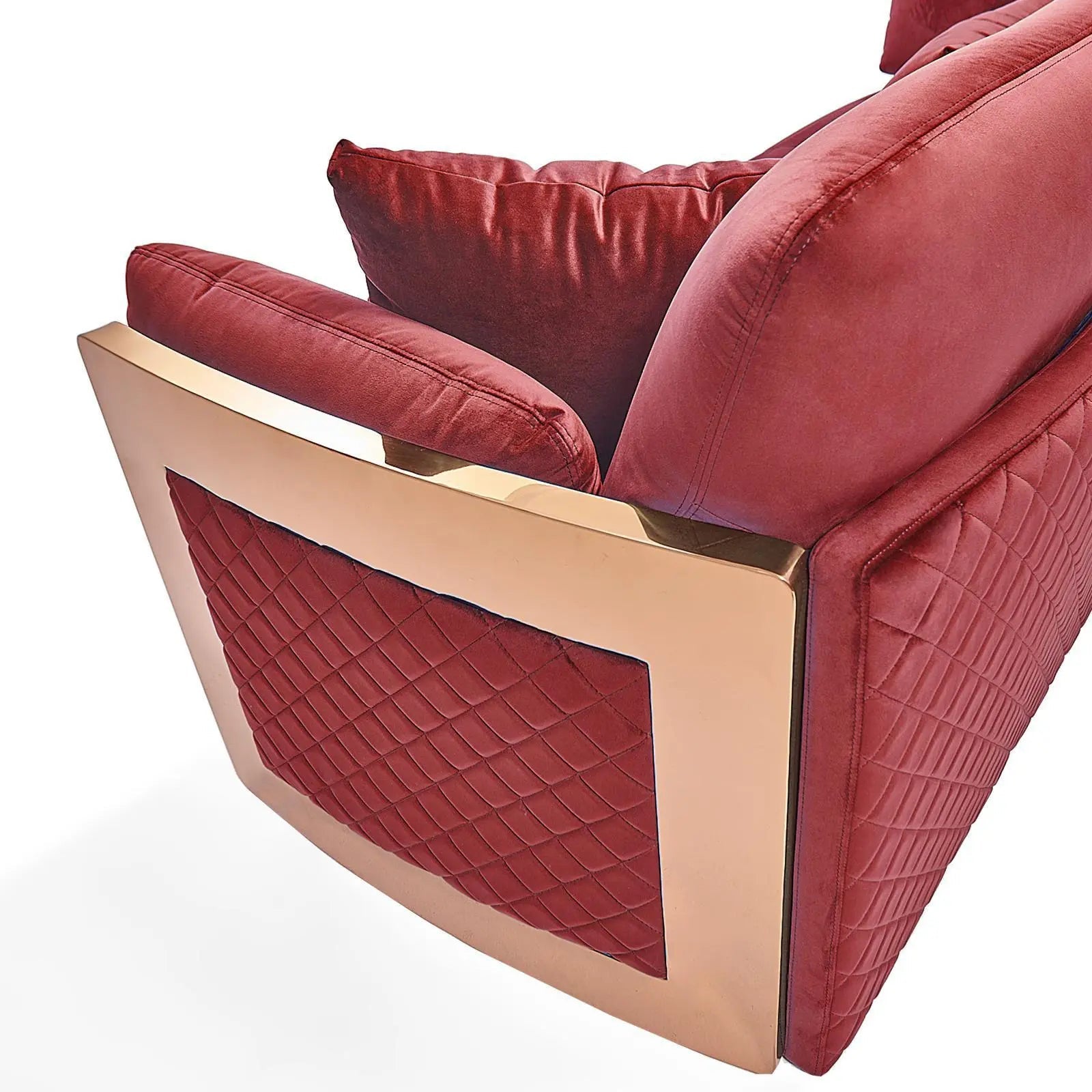Adagio Rose Gold Polished Stainless Steel Base Burgandy Luxury Sofa Set RG