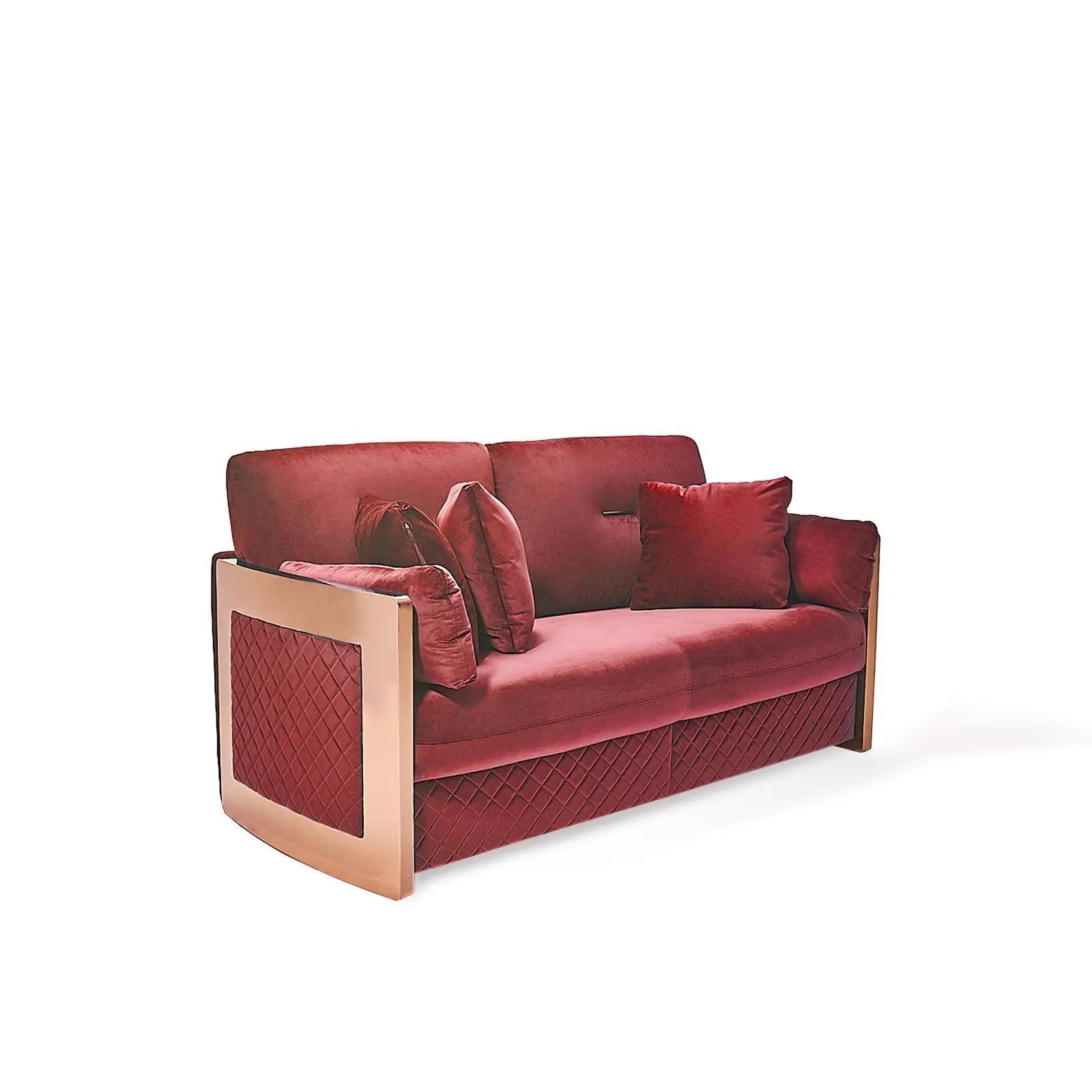 Adagio Rose Gold Polished Stainless Steel Base Burgandy Modern Sofa Set RG