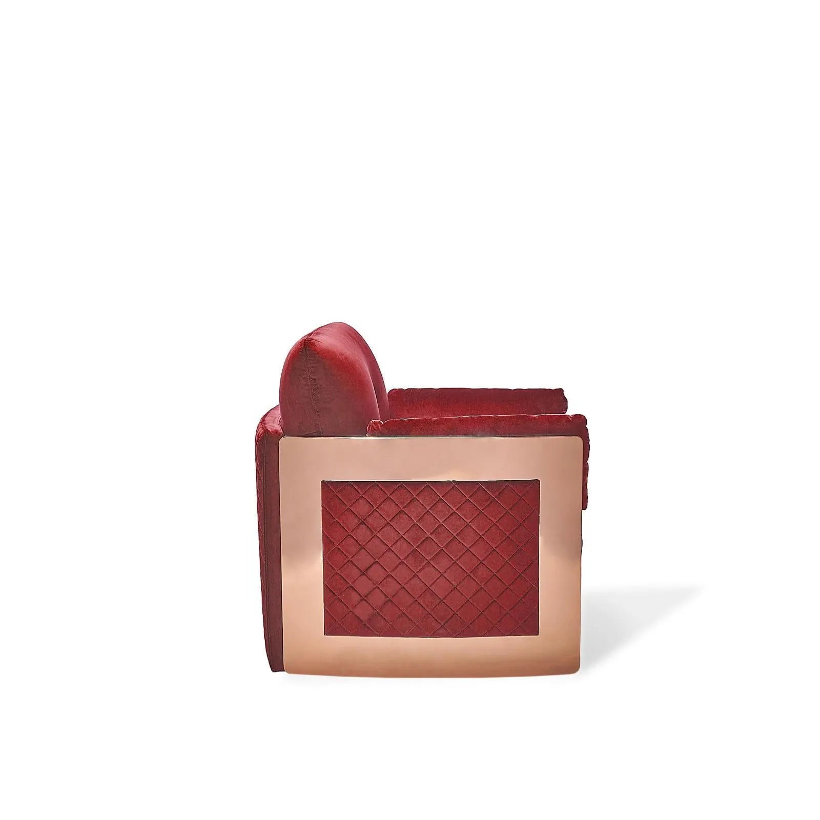 Adagio Rose Gold Polished Stainless Steel Base Burgandy Roberto Grassie Sofa Set RG