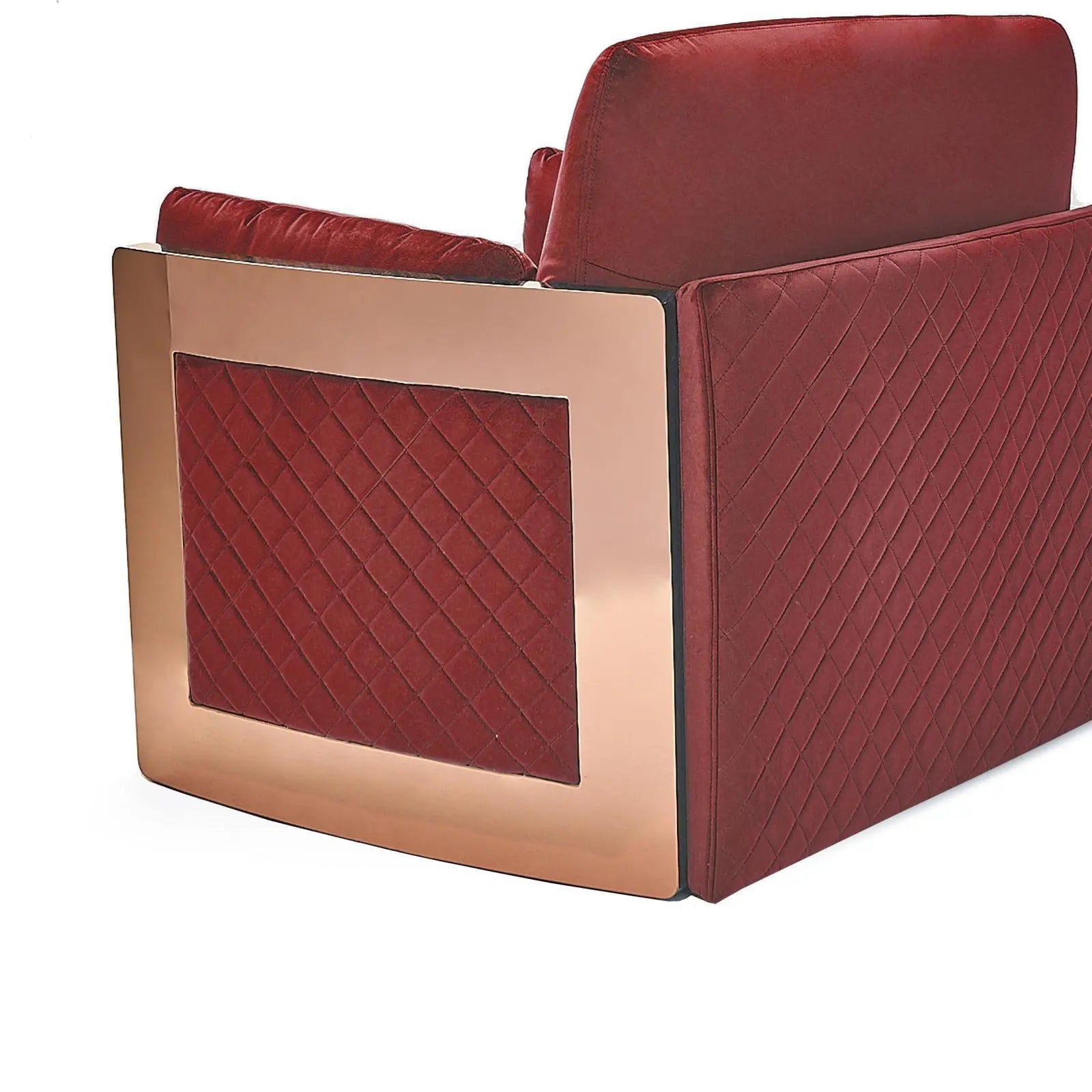 Adagio Rose Gold Polished Stainless Steel Base Burgandy Roberto Grassie Sofa Set RG