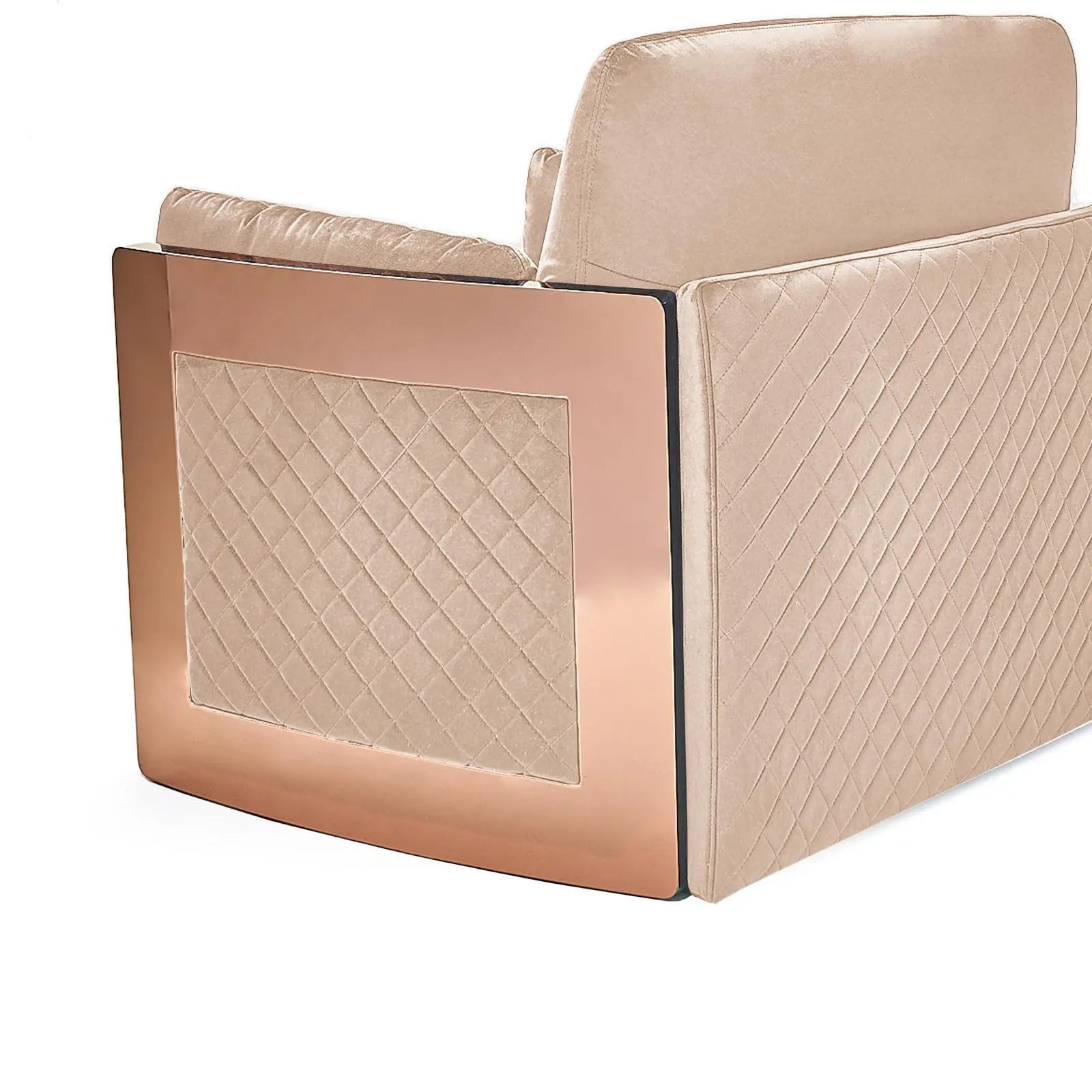 Adagio Rose Gold Polished Stainless Steel Base Dark Beige Luxury Sofa Set RG