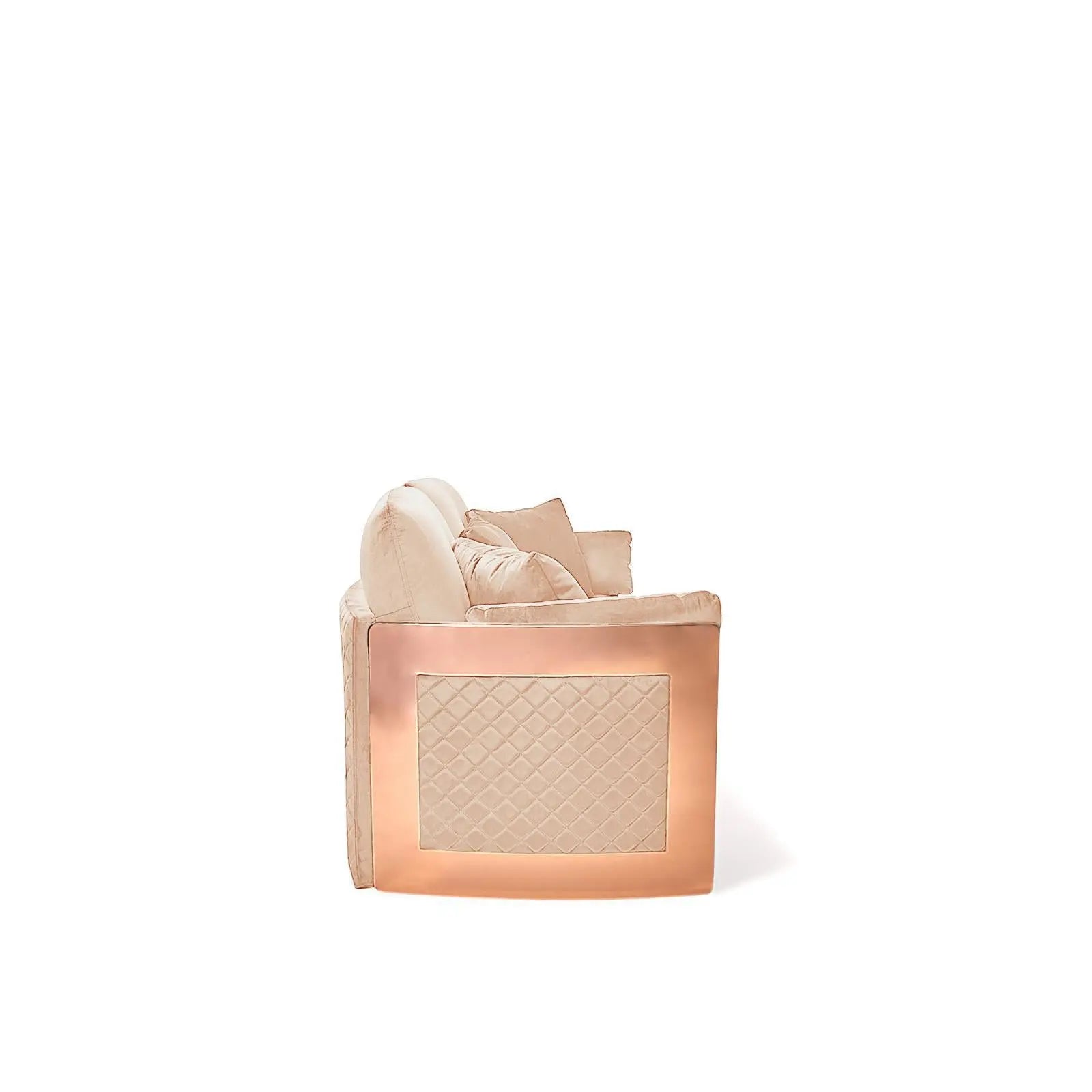 Adagio Rose Gold Polished Stainless Steel Base Dark Beige Roberto Grassie Sofa Set