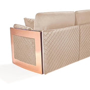 Adagio Rose Gold Polished Stainless Steel Base Dark Beige Roberto Grassie Sofa Set RG