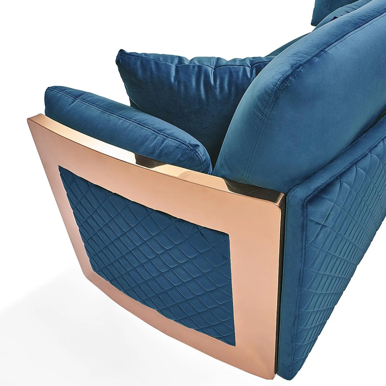 Adagio Rose Gold Polished Stainless Steel Base Dark Blue Luxury Sofa Set RG