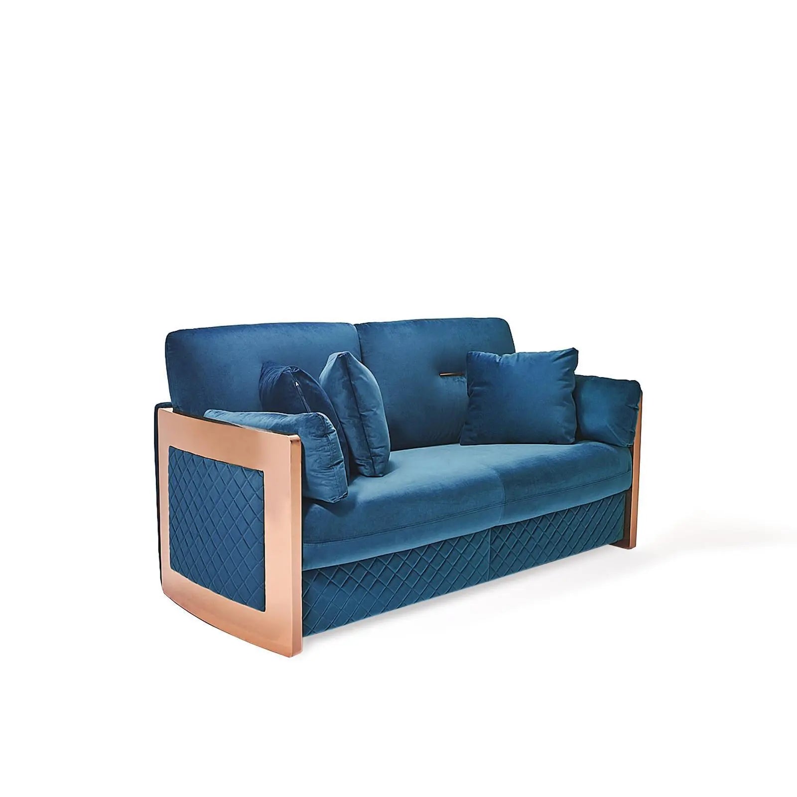Adagio Rose Gold Polished Stainless Steel Base Dark Blue Modern Sofa Set RG