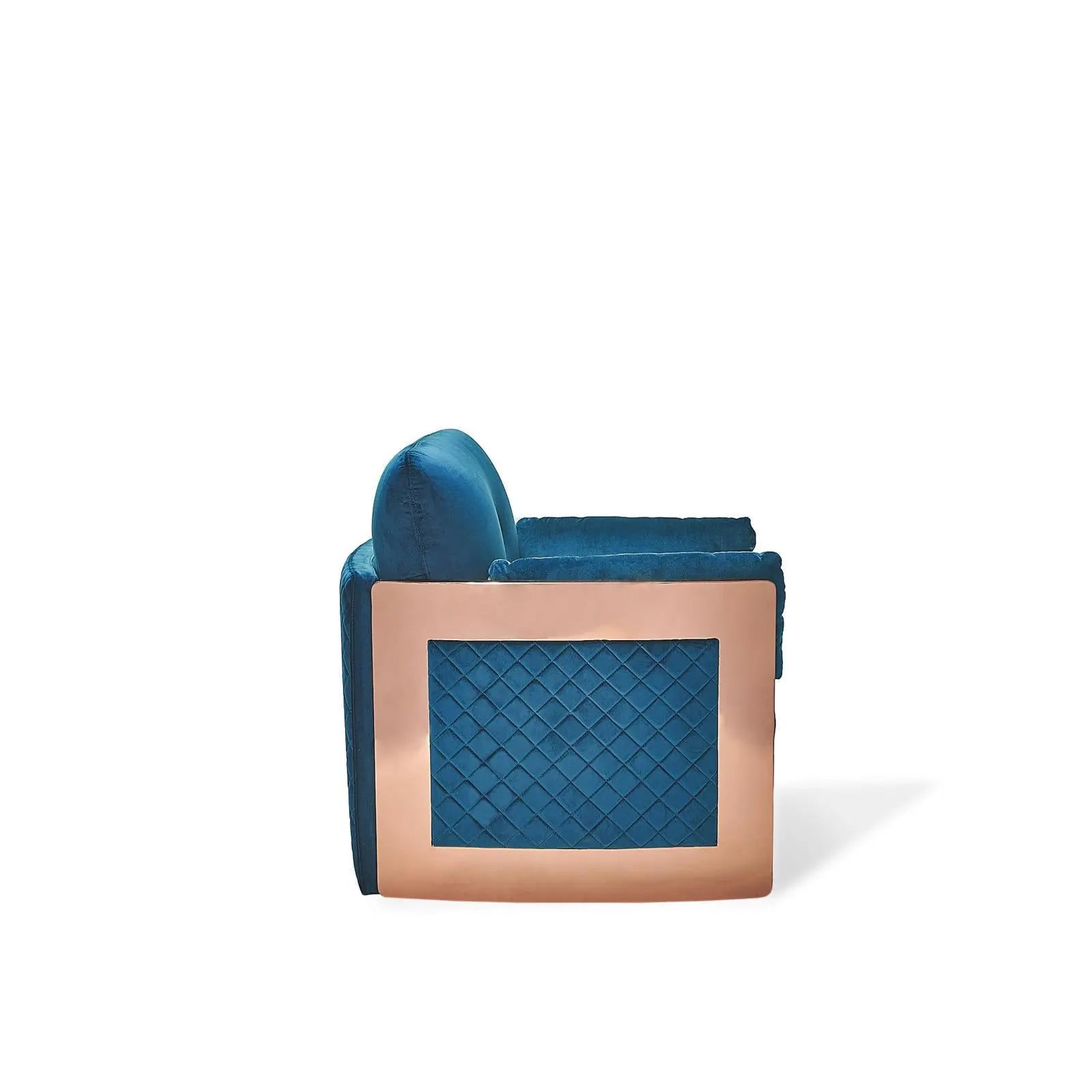 Adagio Rose Gold Polished Stainless Steel Base Dark Blue Roberto Grassie Sofa Set RG