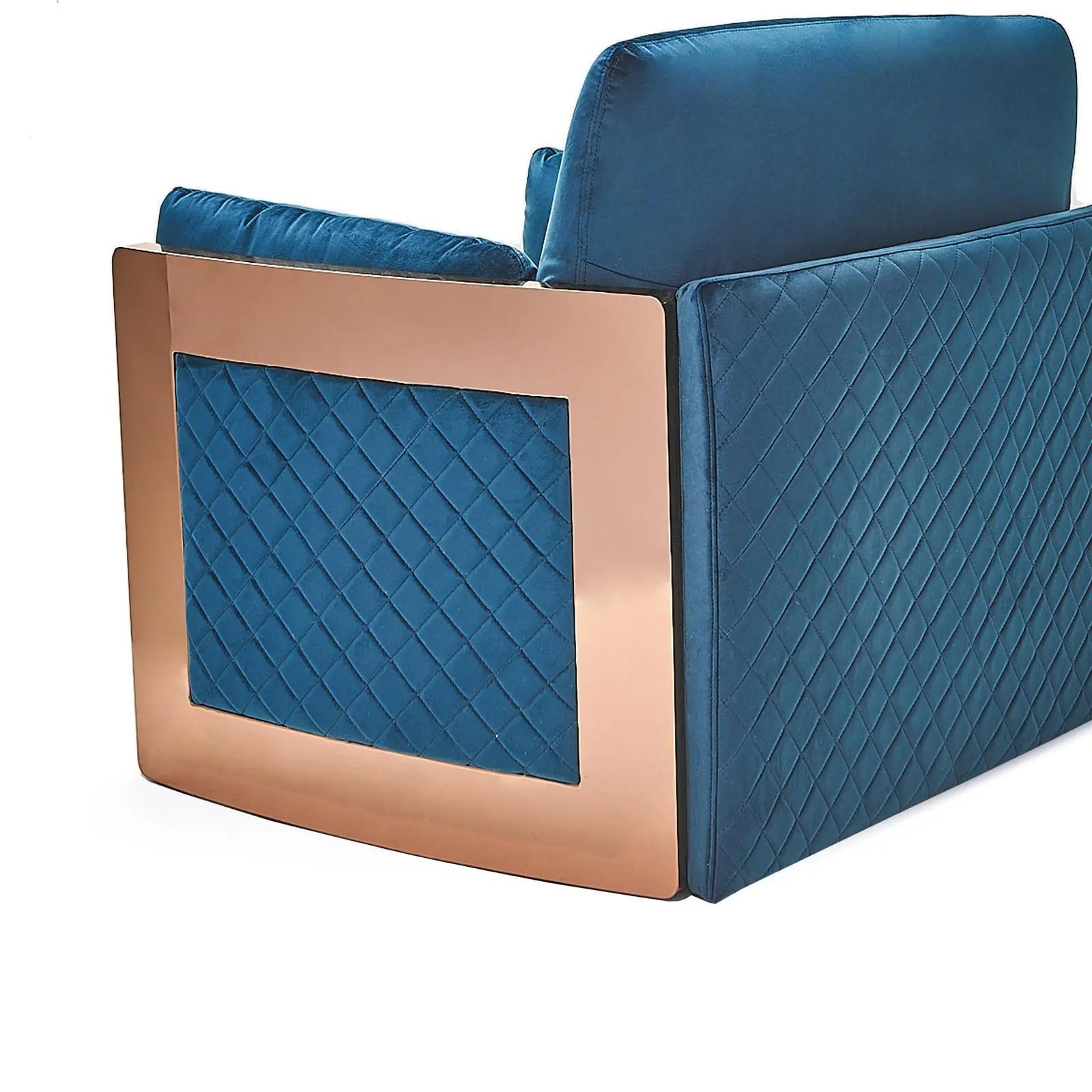 Adagio Rose Gold Polished Stainless Steel Base Dark Blue Roberto Grassie Sofa Set RG