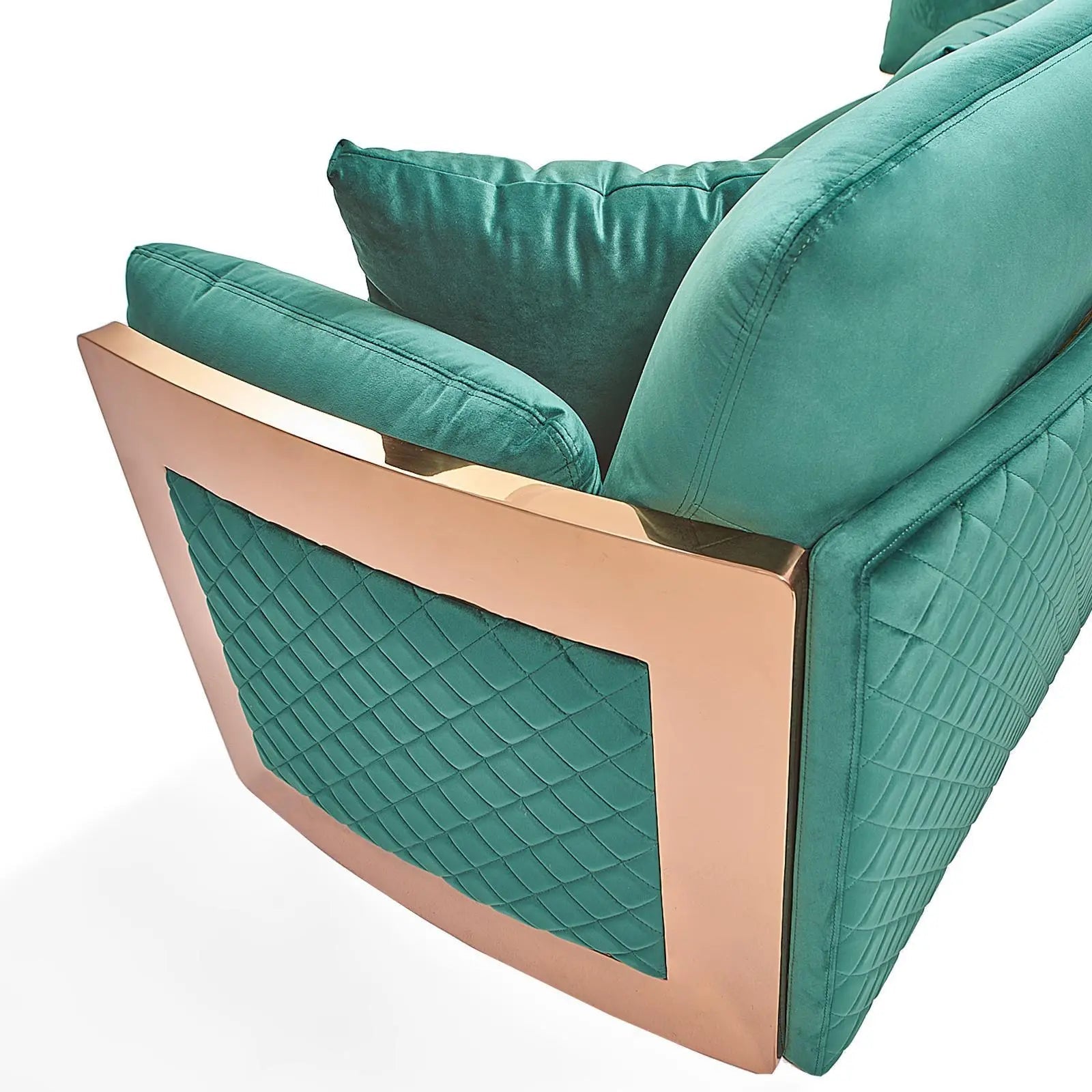 Adagio Rose Gold Polished Stainless Steel Base Dark Green Luxury Sofa Set
