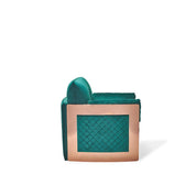 Adagio Rose Gold Polished Stainless Steel Base Dark Green Roberto Grassie Sofa Set