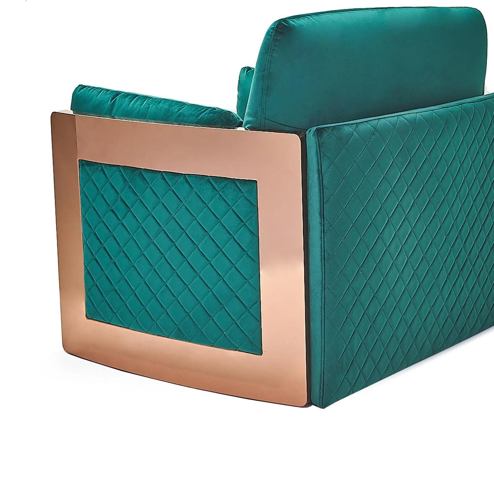 Adagio Rose Gold Polished Stainless Steel Base Dark Green Roberto Grassie Sofa Set