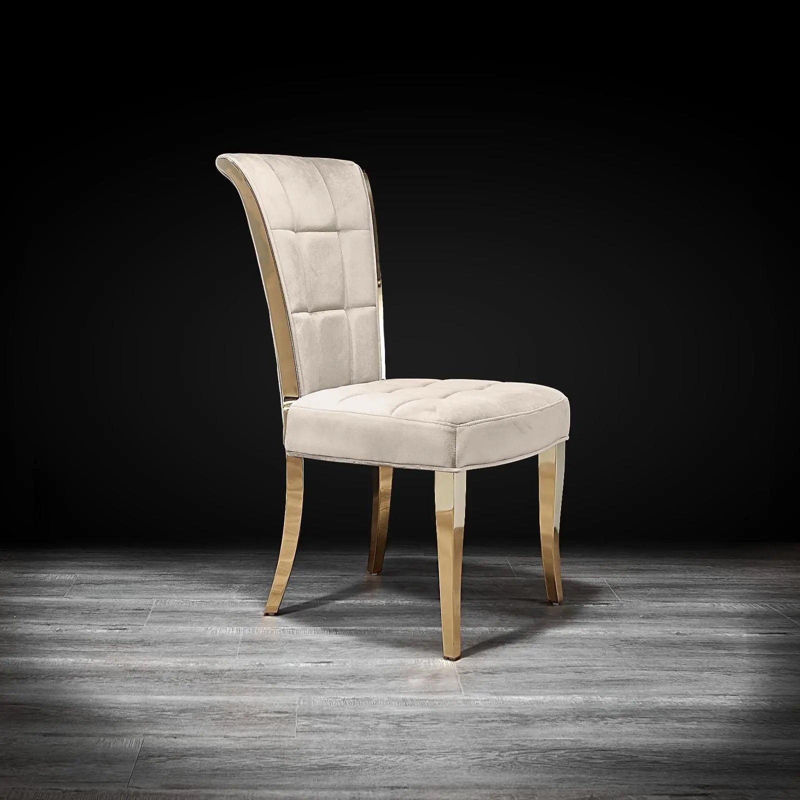 Alanso Titanium Gold Polished Stainless Steel Base Beige Modern Dining Chair