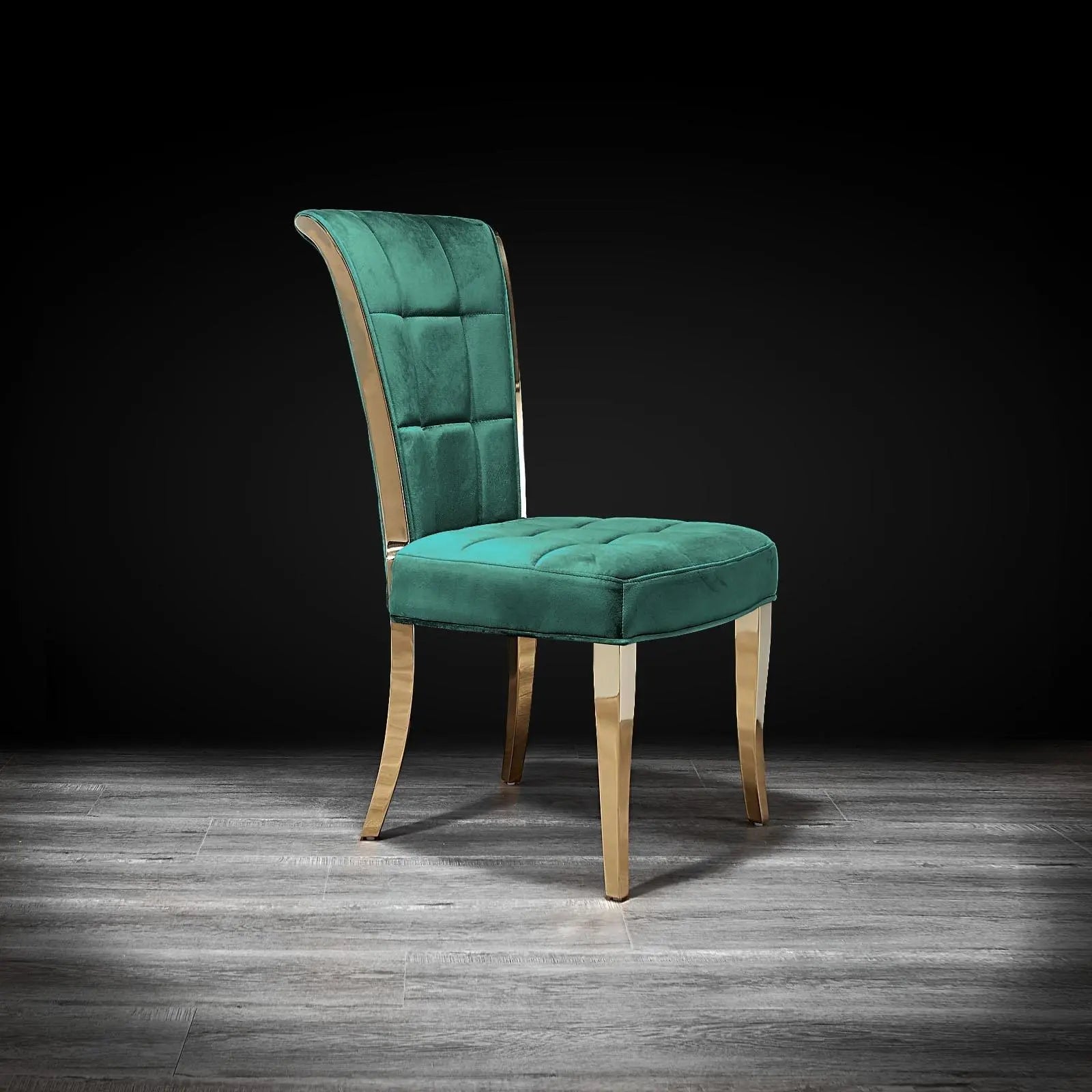 Alanso Titanium Gold Polished Stainless Steel Base Dark Green Modern Dining Chair RG
