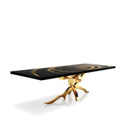 Albero Titanium Gold Brushed Stainless Steel Base Black Fiore Large Dining Table