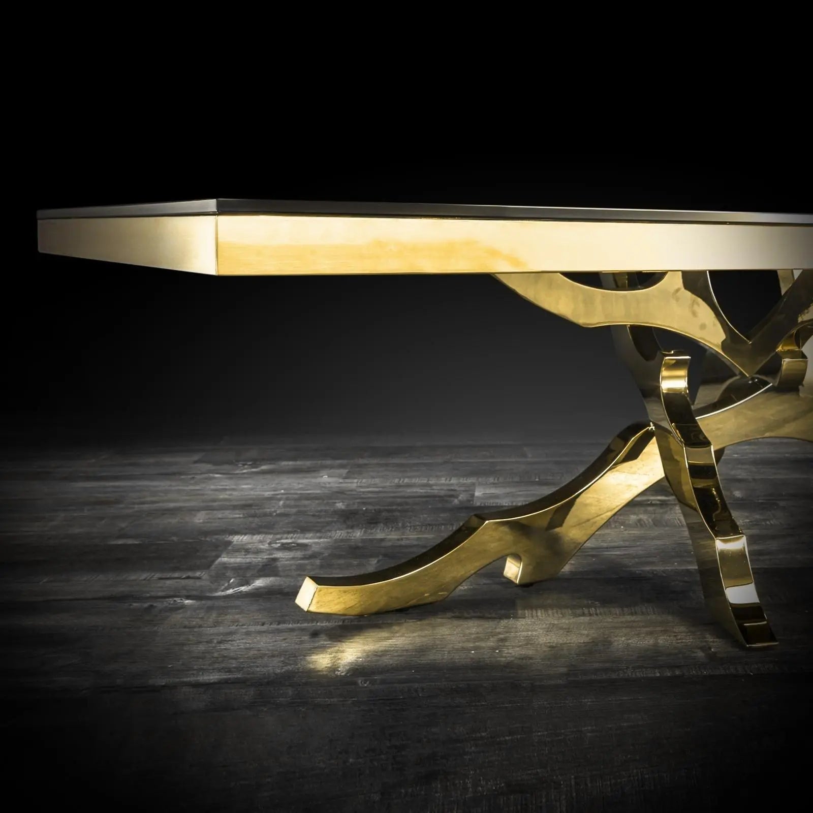 Albero Rectangular Titanium Gold Polished Stainless Steel Base Modern Coffee Table