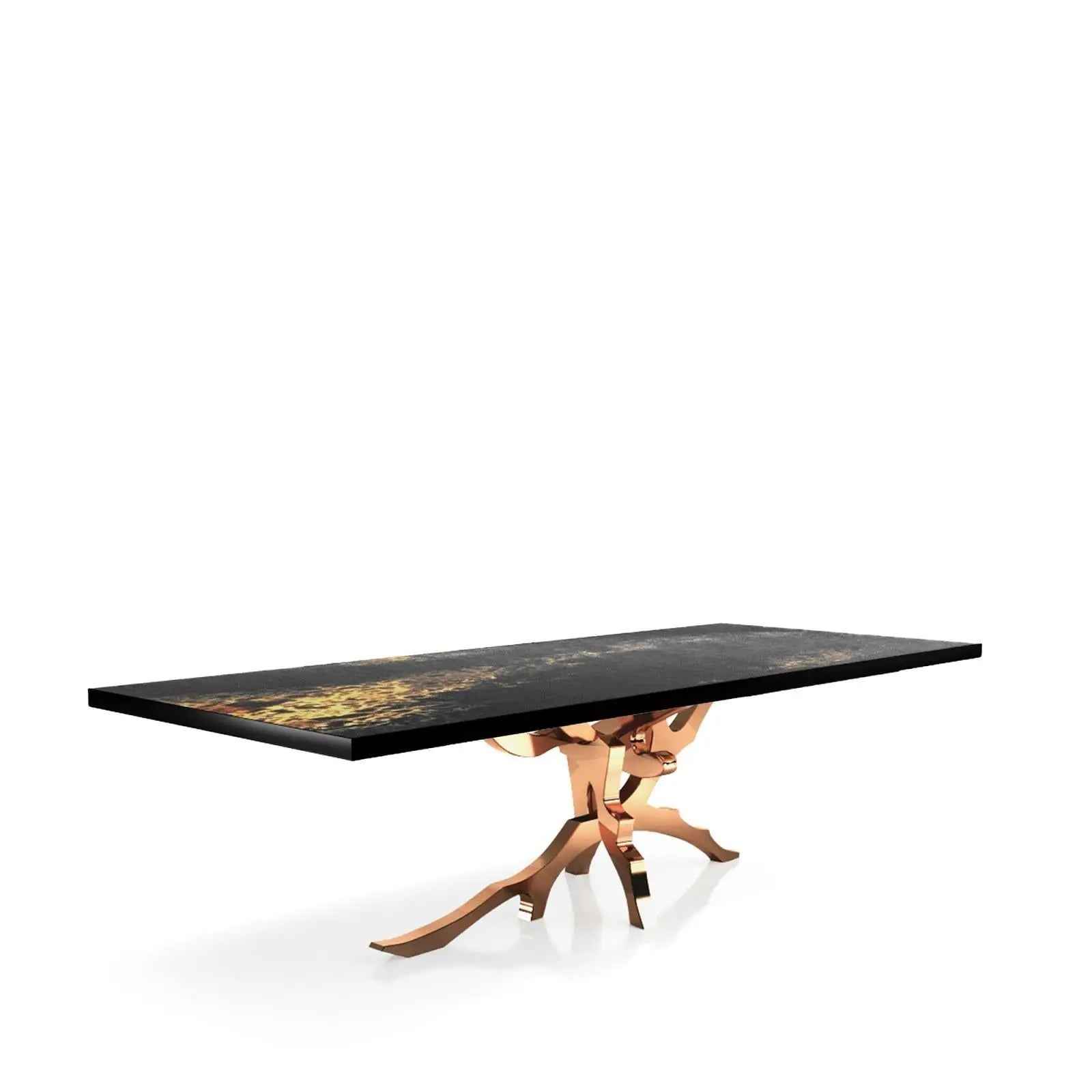 Albero Rose Gold Polished Stainless Steel Base Black Art Small Dining Table