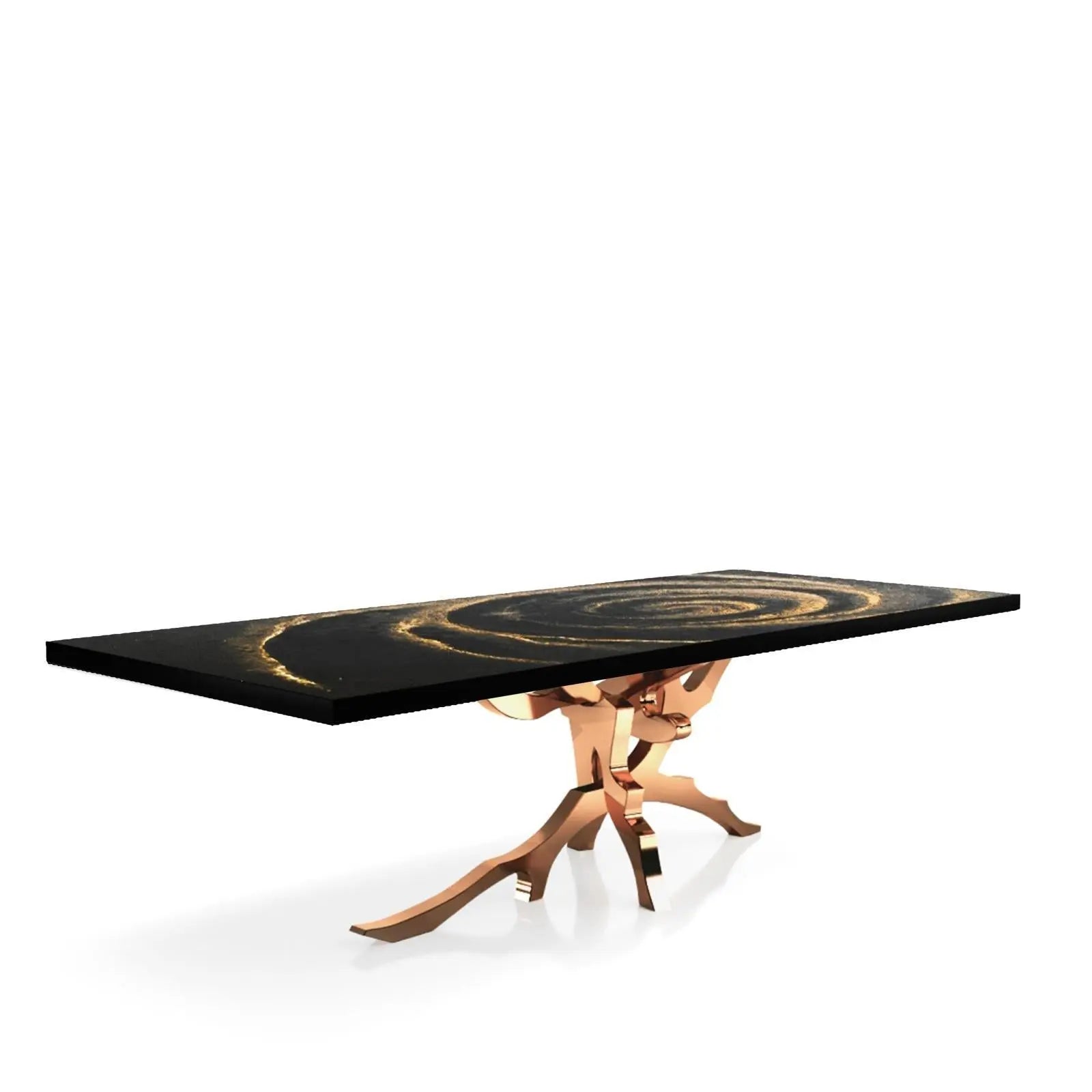 Albero Rose Gold Polished Stainless Steel Base Black Fiore Large Dining Table