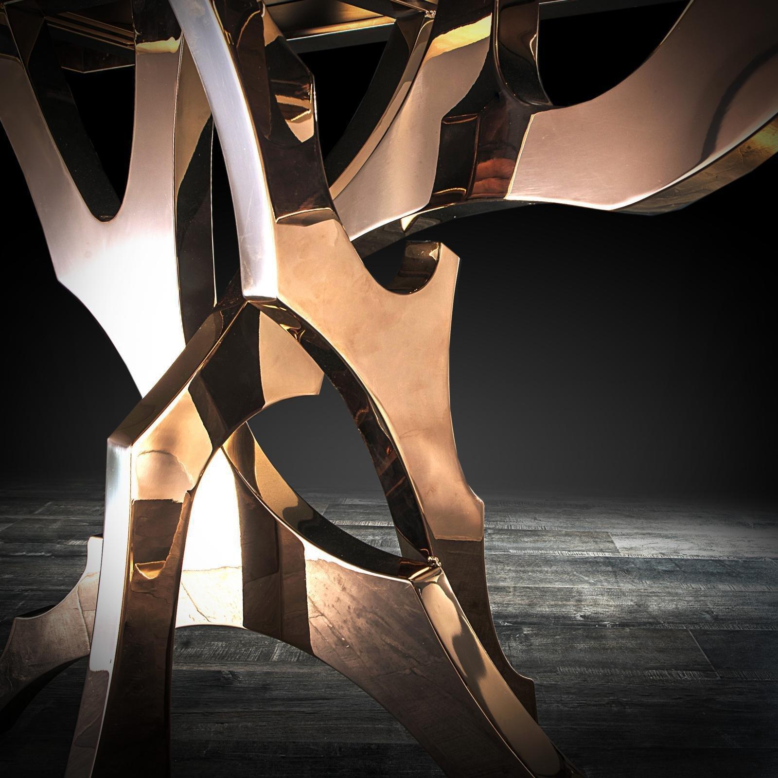 Albero Rose Gold Polished Stainless Steel Base Modern Dining Table RG