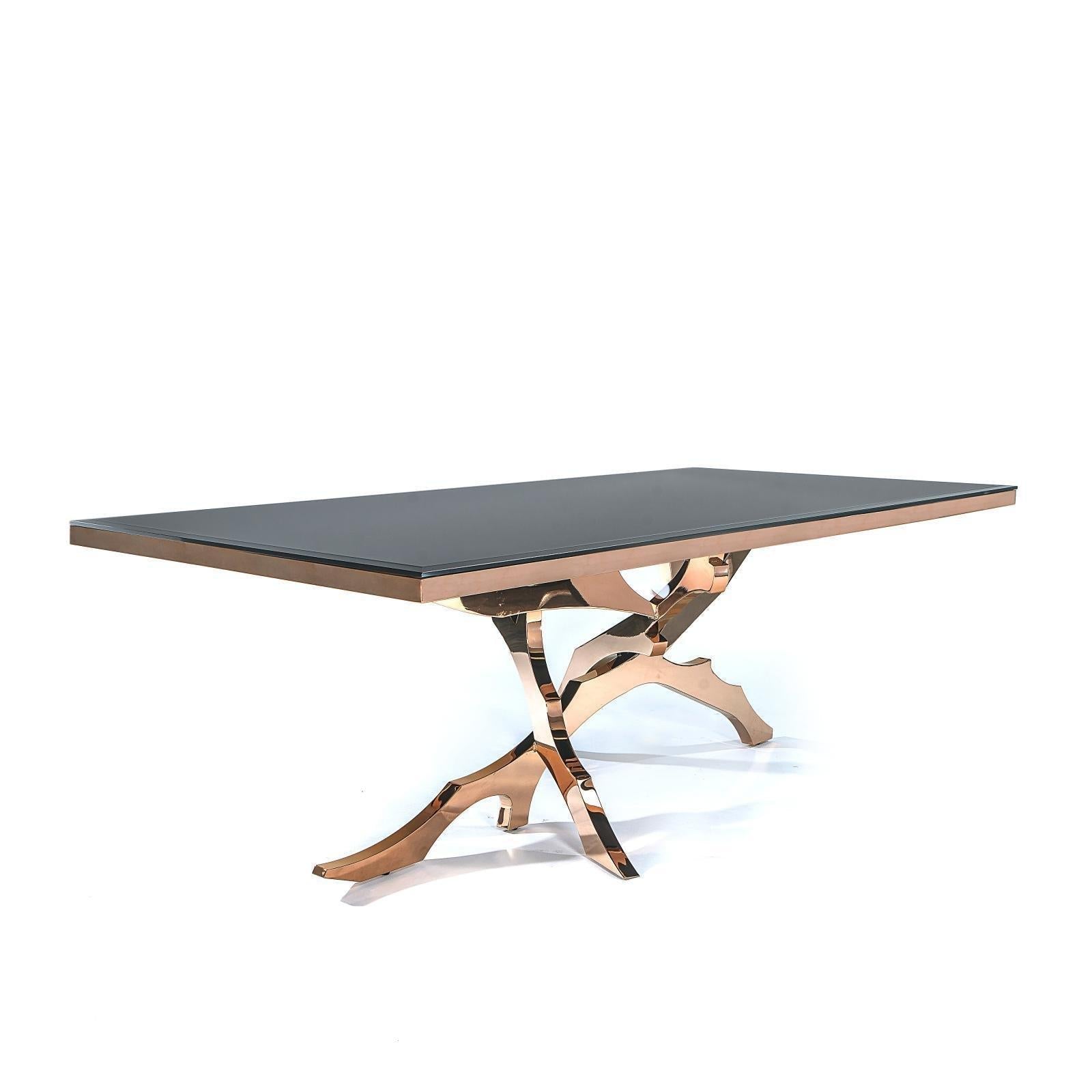Albero Rose Gold Polished Stainless Steel Base Stylish Dining Table RG