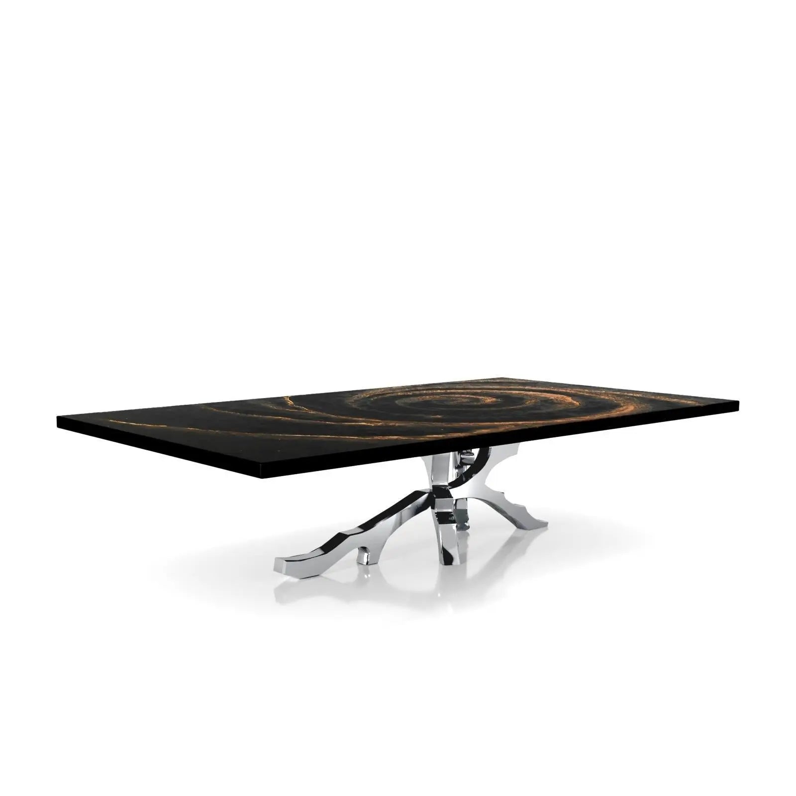 Albero Polished Stainless Steel Base Black Fiore Large Coffee Table