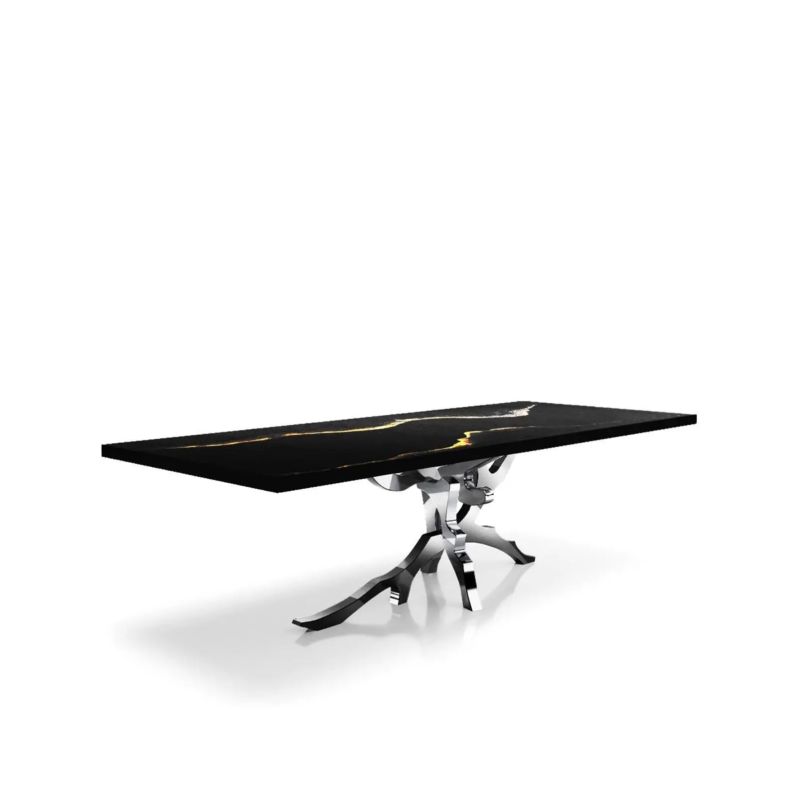 Albero Polished Stainless Steel Base Black Mountain Small Dining Table