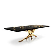 Albero Titanium Gold Polished Stainless Steel Base Black Fiore Large Dining Table