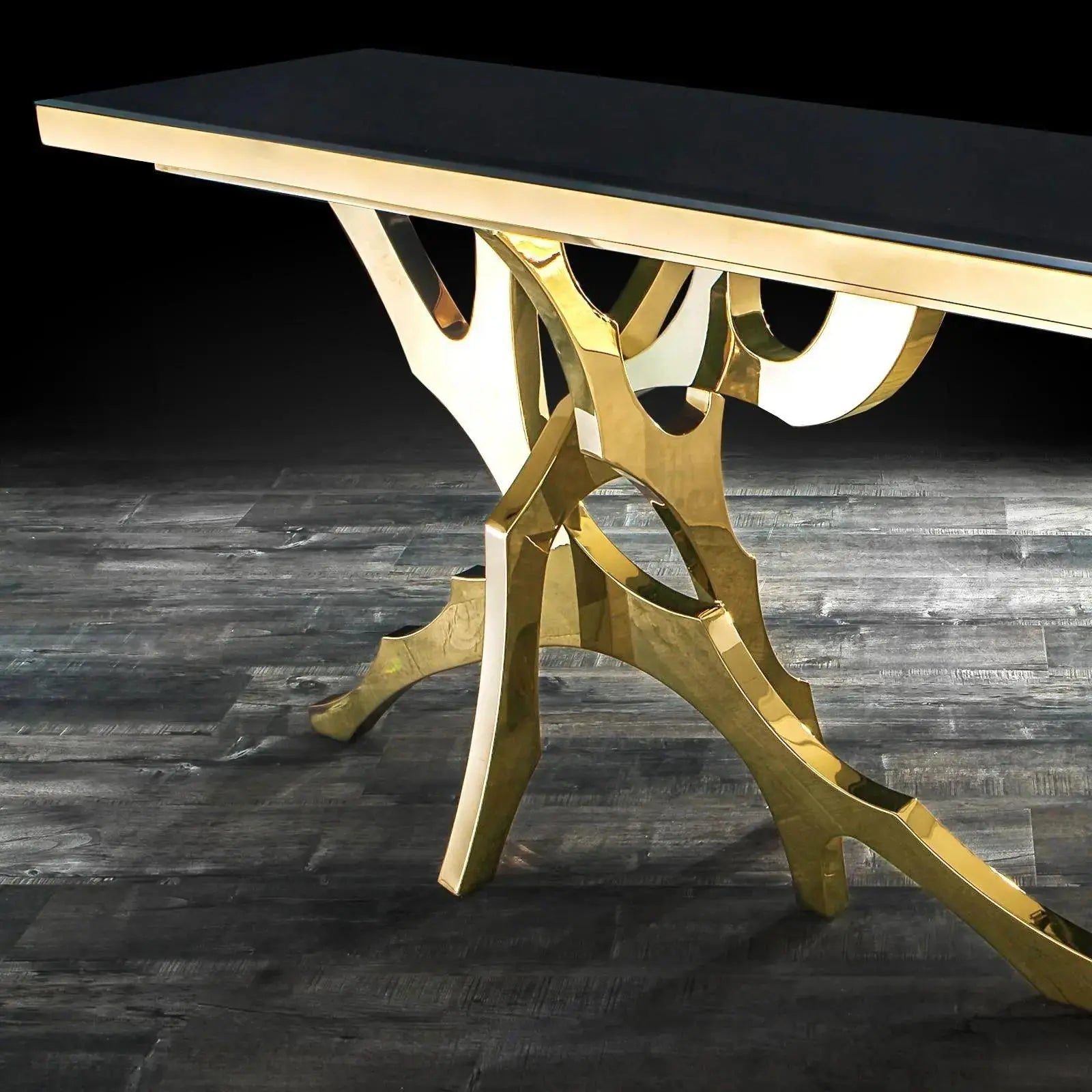 Albero Titanium Gold Polished Stainless Steel Base Luxury Console Table