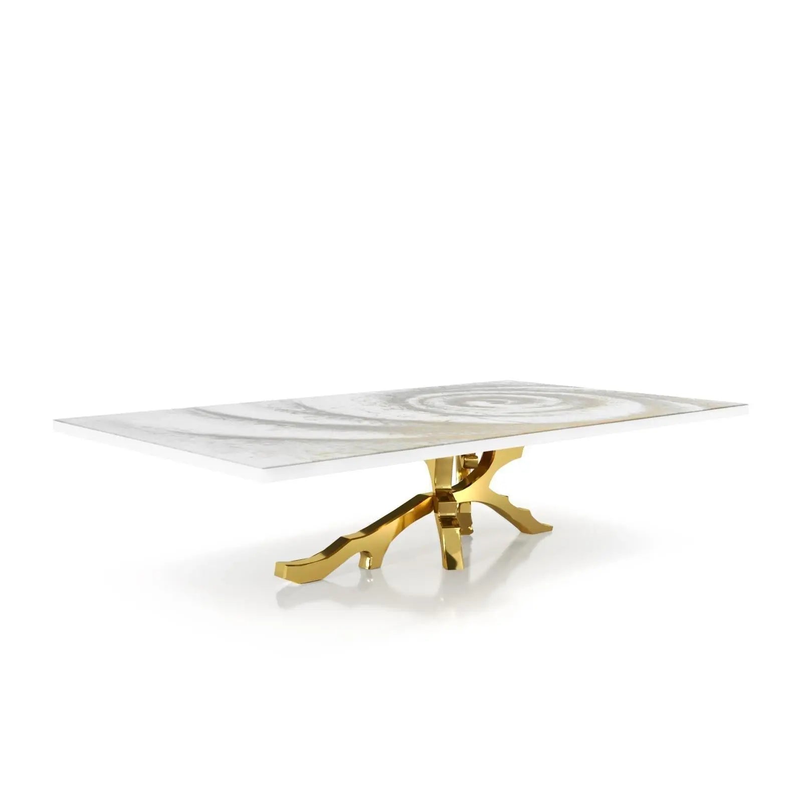 Albero Titanium Gold Polished Stainless Steel Base White Fiore Large Coffee Table