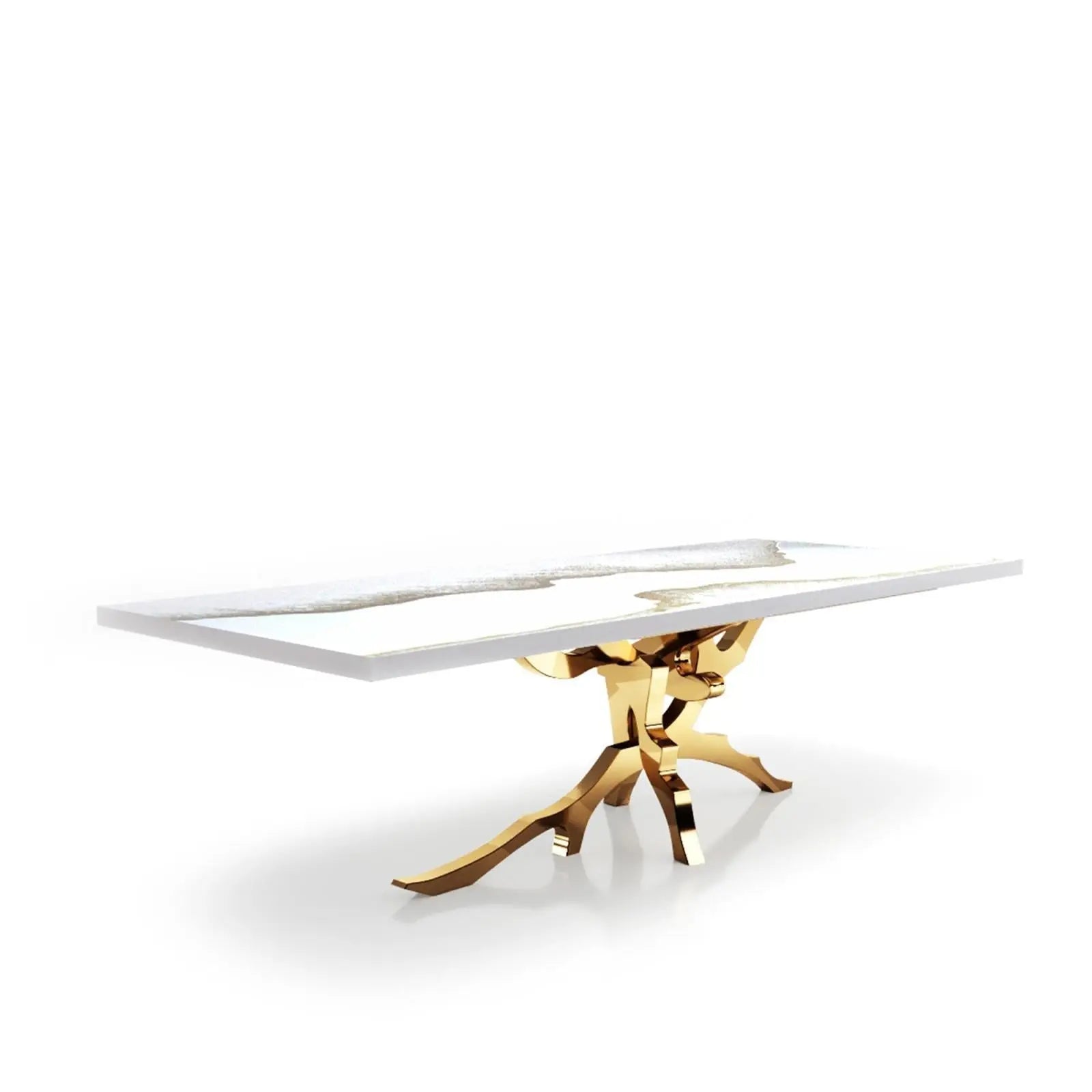 Albero Titanium Gold Polished Stainless Steel Base White Mountain Large Dining Table