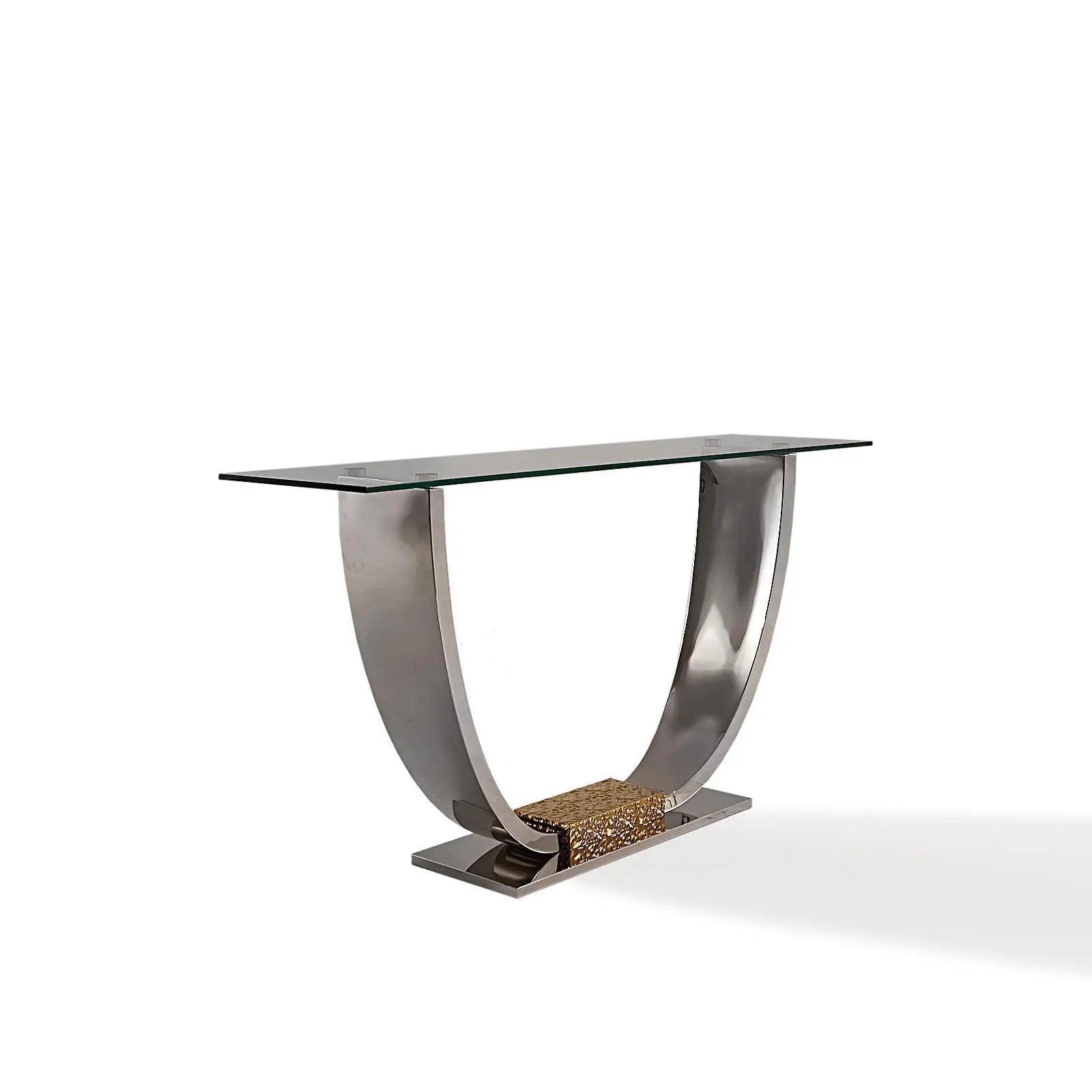 Bella Titanium Gold Polished Stainless Steel Base Modern Console Table