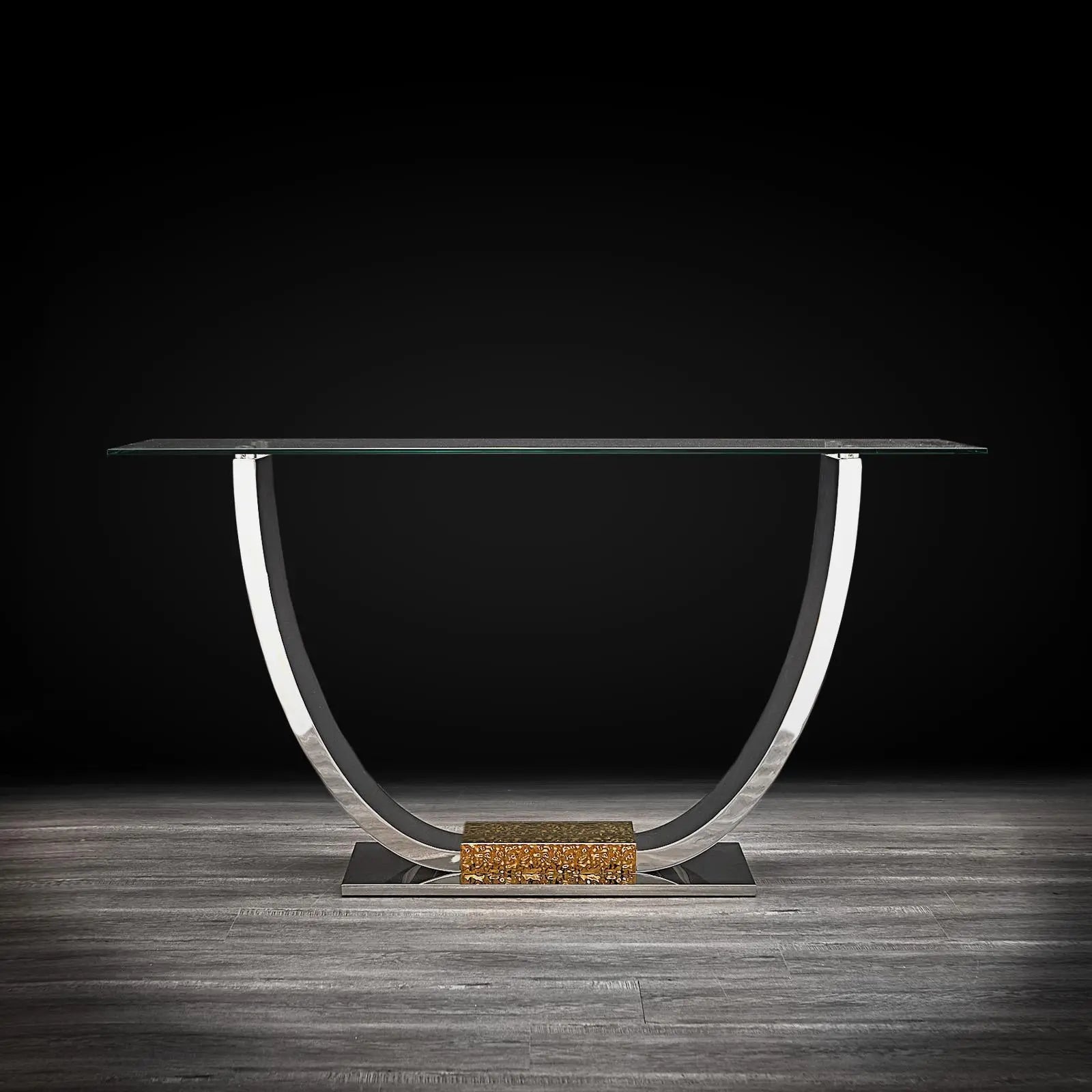 Bella Titanium Gold Polished Stainless Steel Base Modern Console Table