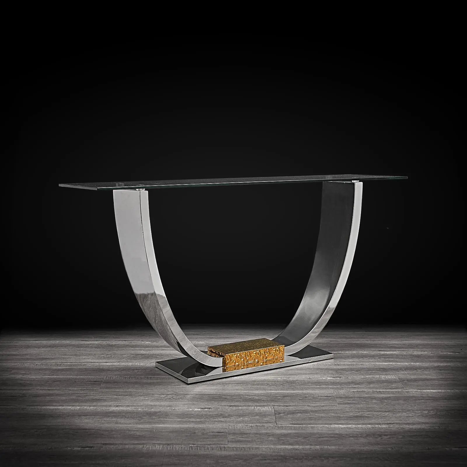 Bella Titanium Gold Polished Stainless Steel Base Stylish Console Table
