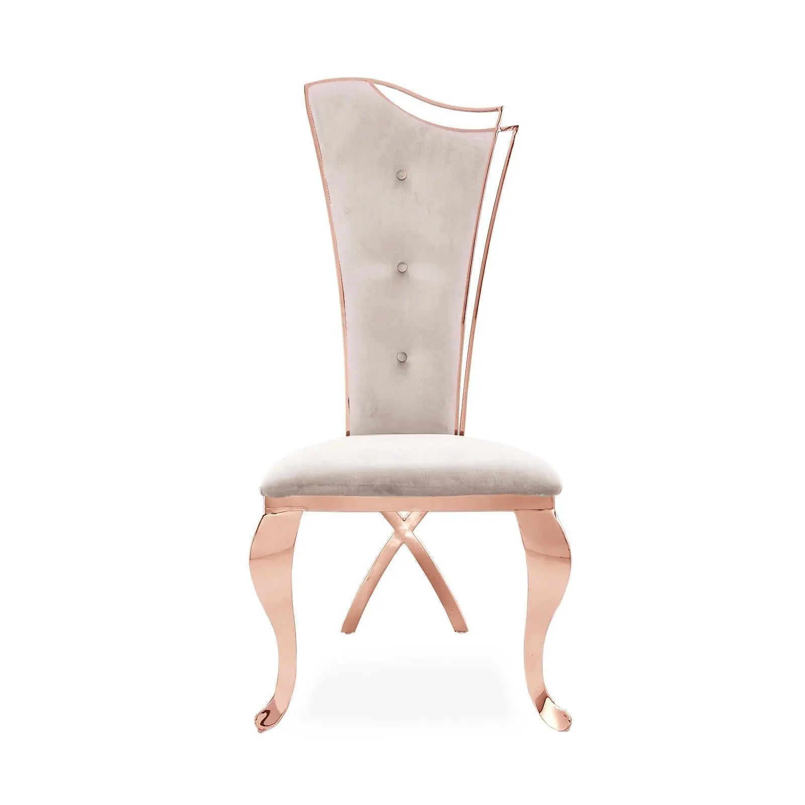 Belladonna Rose Gold Polished Stainless Steel Base Beige Velvet Dining Chair RG