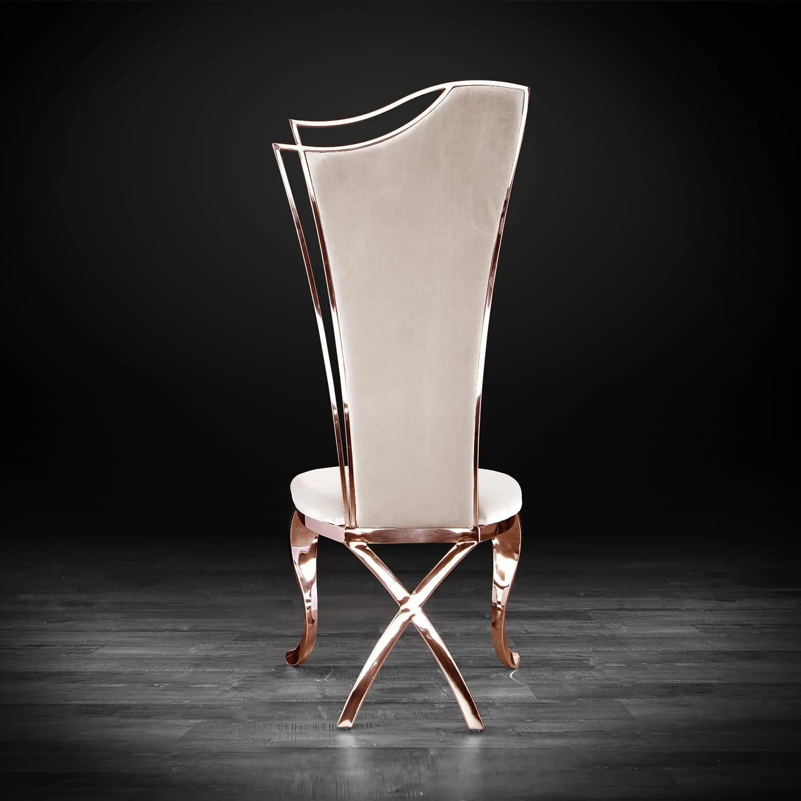 Belladonna Rose Gold Polished Stainless Steel Base Beige Velvet Luxury Dining Chair RG