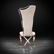 Belladonna Rose Gold Polished Stainless Steel Base Beige Velvet Luxury Dining Chair RG