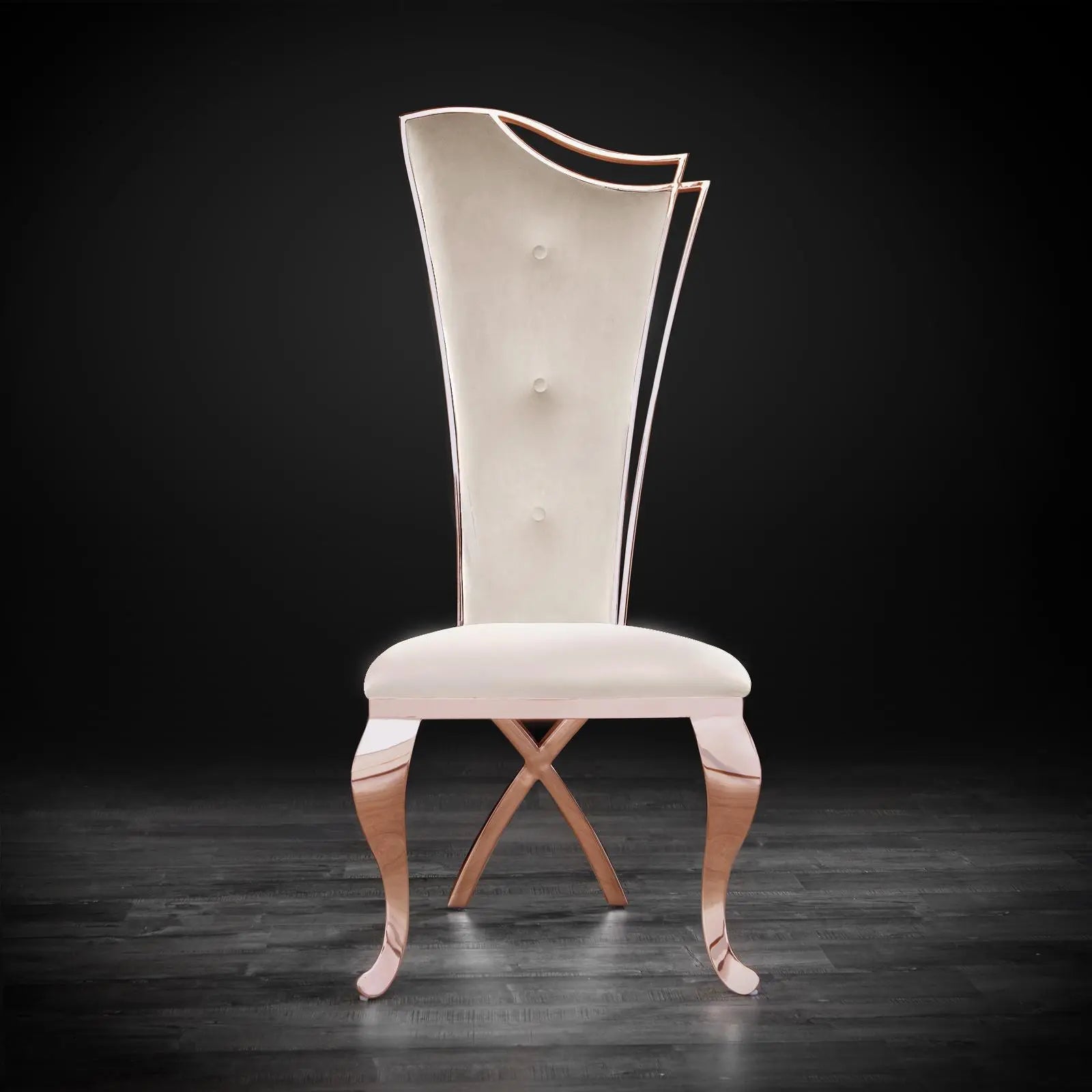 Belladonna Rose Gold Polished Stainless Steel Base Beige Velvet Modern Dining Chair RG
