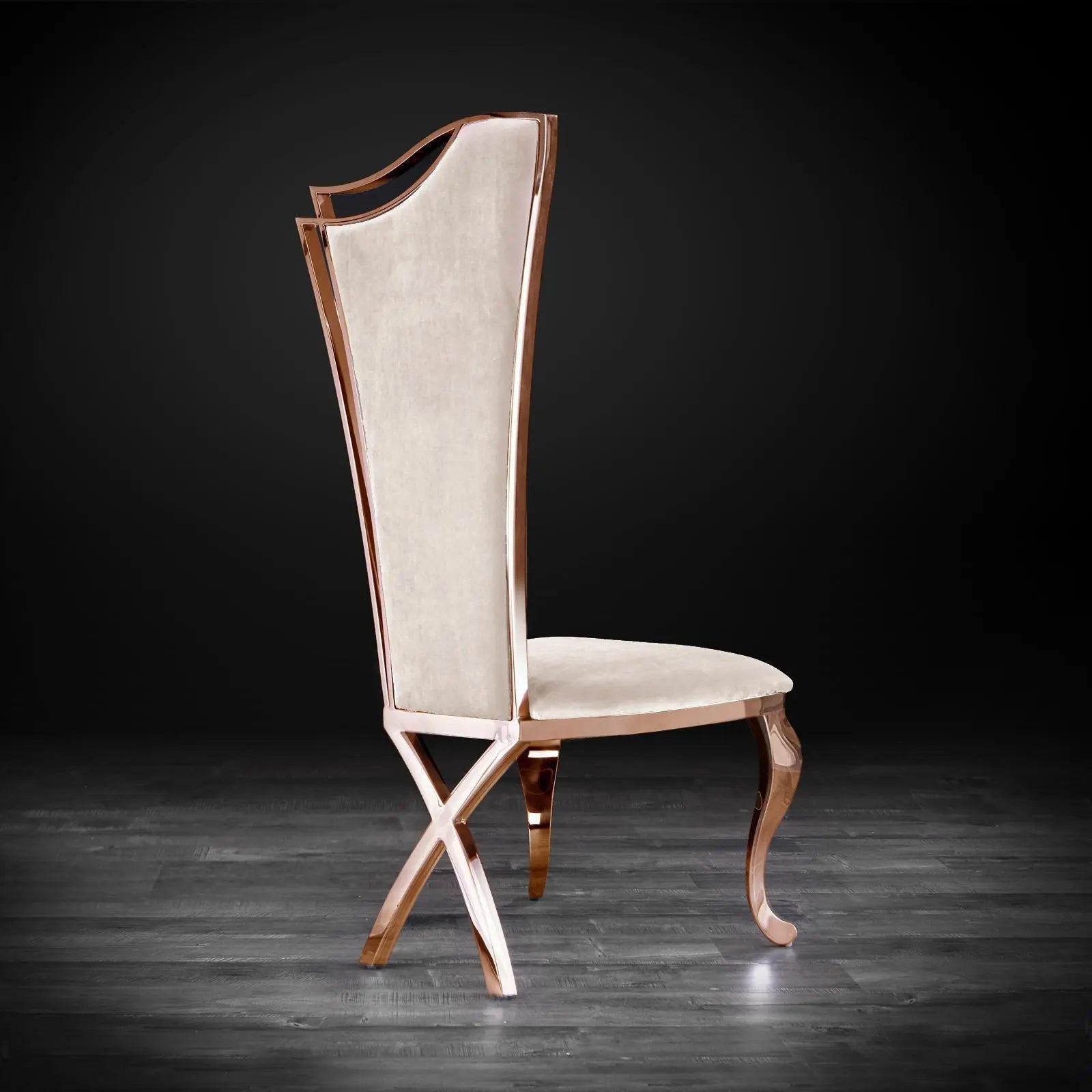 Belladonna Rose Gold Polished Stainless Steel Base Beige Velvet Roberto Grassie Dining Chair RG