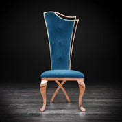 Belladonna Rose Gold Polished Stainless Steel Base Dark Blue Velvet Modern Dining Chair RG