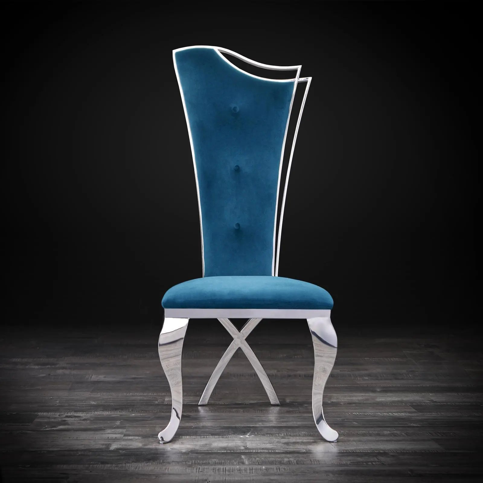 Belladonna Silver Dark Blue Velvet Modern Dining Chair RG