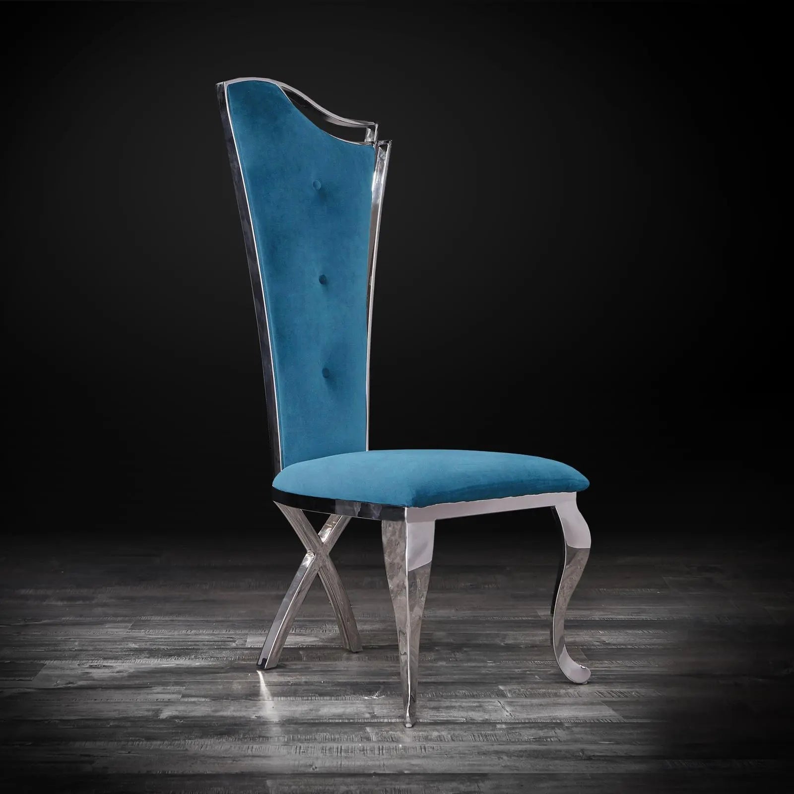 Belladonna Silver Dark Blue Velvet Stylish Dining Chair RG