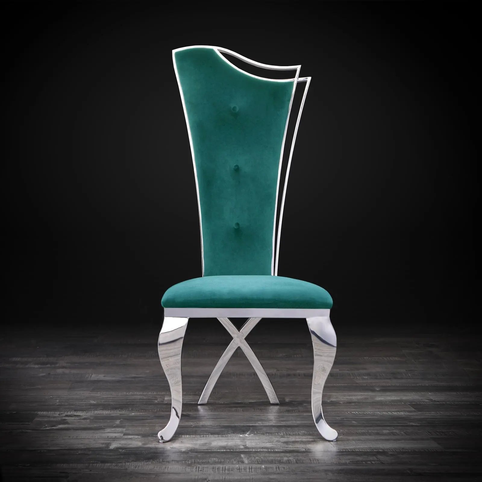 Belladonna Silver Dark Green Velvet Modern Dining Chair RG