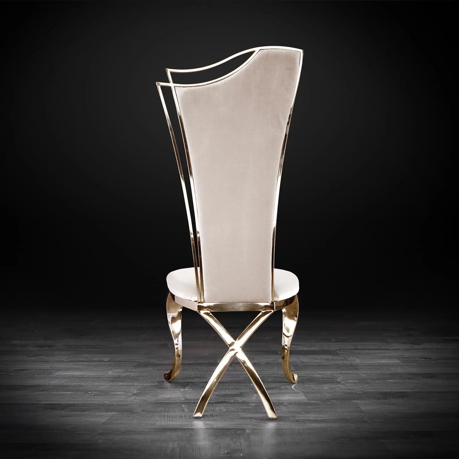 Belladonna Titanium Gold Polished Stainless Steel Base Beige Velvet Luxury Dining Chair RG