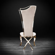 Belladonna Titanium Gold Polished Stainless Steel Base Beige Velvet Luxury Dining Chair RG