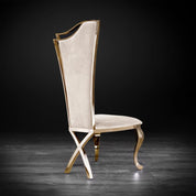Belladonna Titanium Gold Polished Stainless Steel Base Beige Velvet Roberto Grassie Dining Chair RG