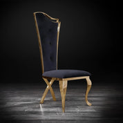 Belladonna Titanium Gold Polished Stainless Steel Base Black Velvet Stylish Dining Chair