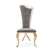 Belladonna Titanium Gold Polished Stainless Steel Base Gray Velvet Dining Chair RG