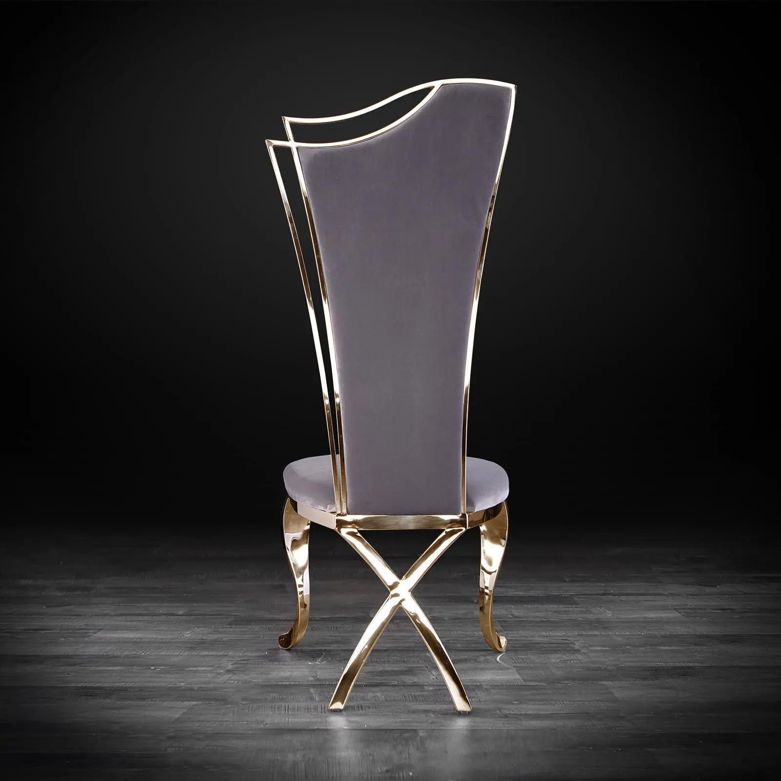 Belladonna Titanium Gold Polished Stainless Steel Base Gray Velvet Luxury Dining Chair RG