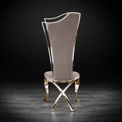 Belladonna Titanium Gold Polished Stainless Steel Base Taupe Velvet Luxury Dining Chair RG